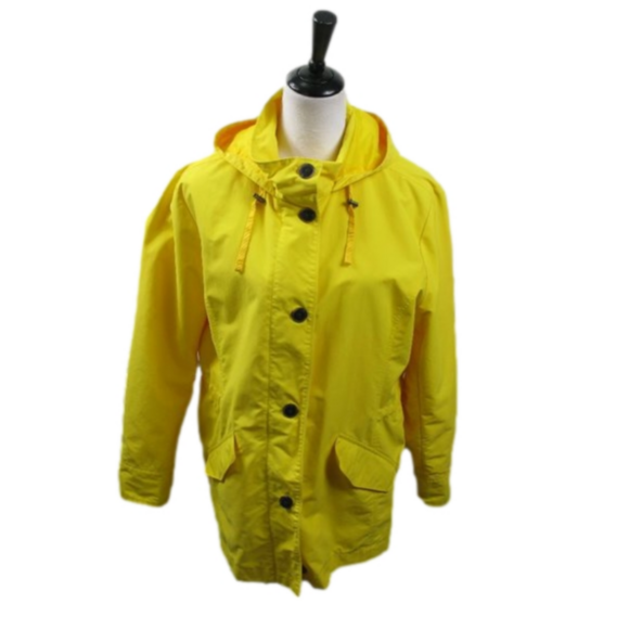 Lands' End Bright Yellow Spring Hooded Button Front Jacket Size LP - Picture 1 of 6